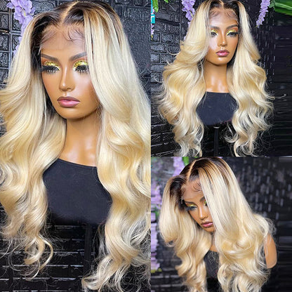 Body Wave Blonde Human Hair Wigs T1B/613 Full Lace Wigs With Pre Plucked Transparent 13x4 Lace Front Wigs