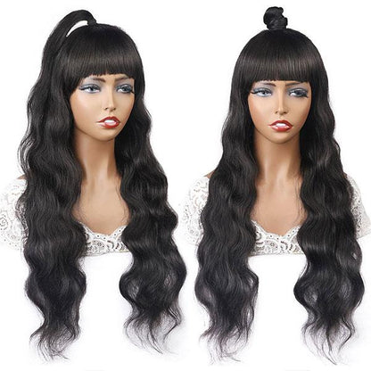 Long Hair Machine Made Wig With Bangs ,Silky Straight Body Wave Wigs Natural Color Without Lace