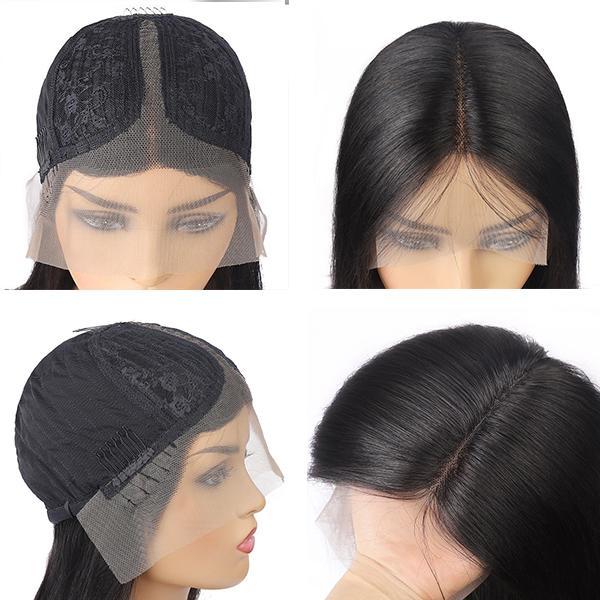 High Quality Straight Hair HD Transparent Middle Part T Lace Frontal Wigs