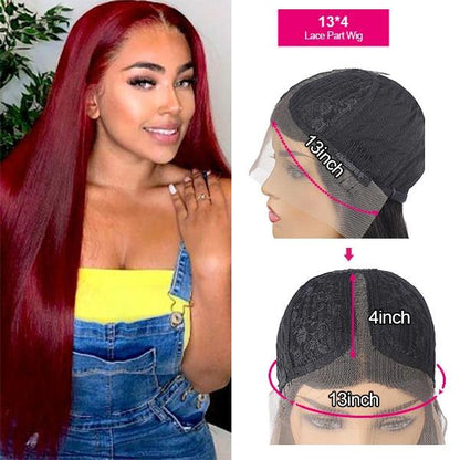 99J Middle Part Transparent 13×4 Lace Part Wig Burgundy Wig Colored Human Hair Wigs