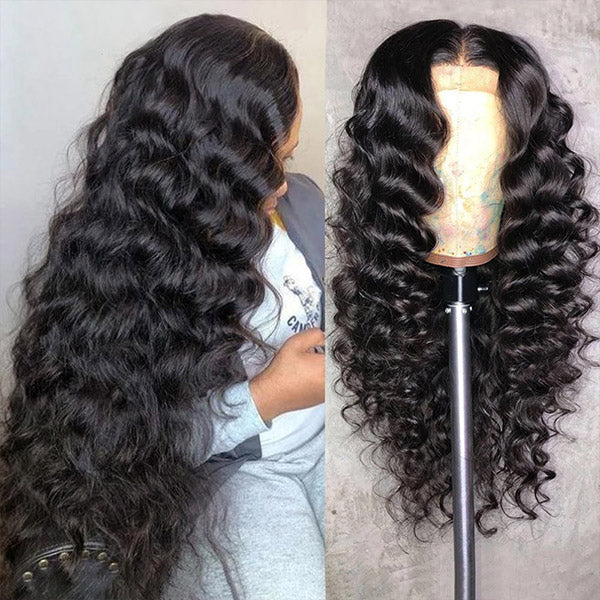 Loose Deep Wig Pre-Plucked 6x6 HD Lace Closure Glueless Wig Loose Deep Hair Bundles With Closure