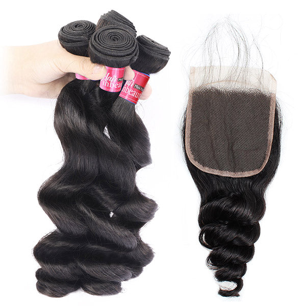 Brazilian Loose Wave With 4*4 Lace Closure 100% Unprocessed Human Hair Extension