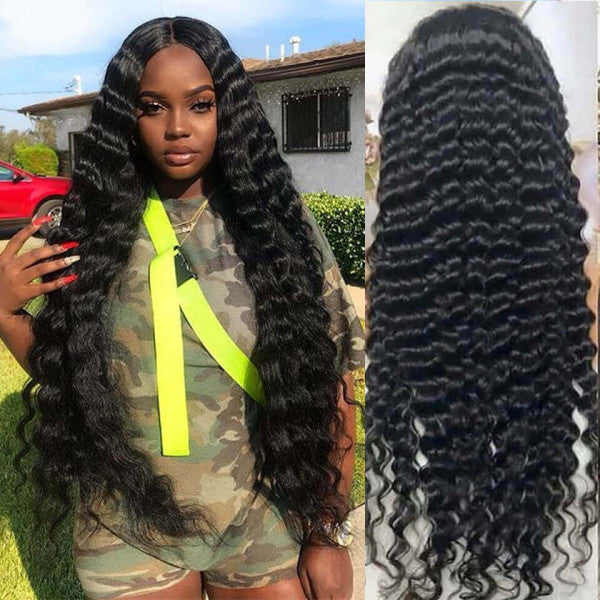 32inch Deep Wave Closure Wig 5x5 Lace Closure Wig Pre-plucked Deep Curly Wig HD Transparent Glueless Lace Wigs
