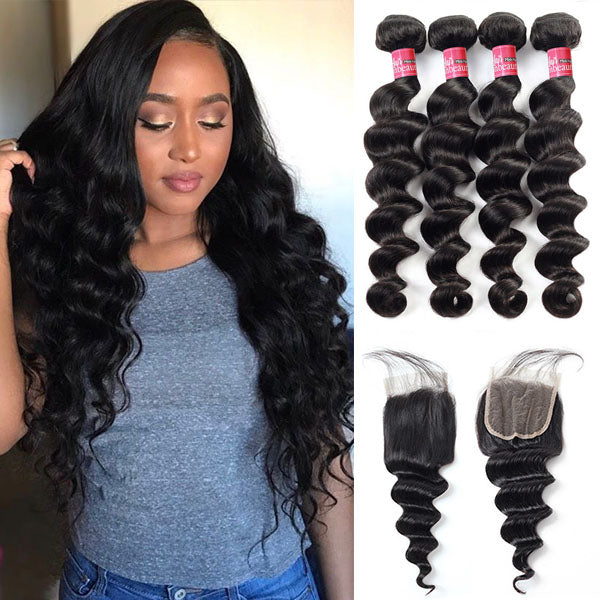 Brazilian Loose Deep Wave With 4*4 Lace Closure 100% Unprocessed Human Hair Extension