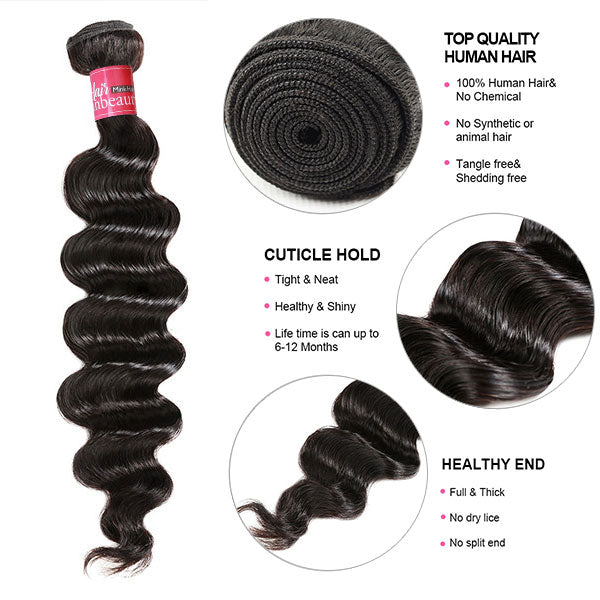 Loose Deep Wave Hair Bundles with Closure Brazilian Hair 3 Bundles with 4x4 Lace Closure