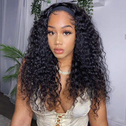 Headband Wigs Deep Wave Human Hair Half Wigs with Headbands 150% Density