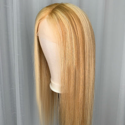 13x4 HD Lace Front Wig #27/613 Brown To Blonde Ombre Straight Wigs Glueless Straight Human Hair Wig