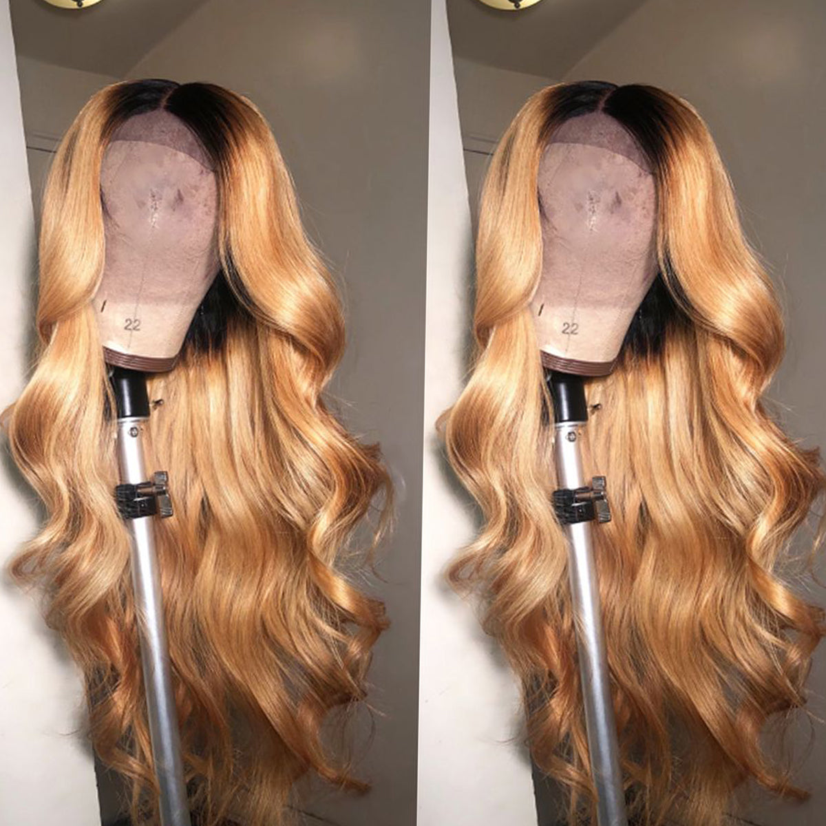 Honey Blonde 1B/27 Body Wave Lace Front Wig Ombre Full Lace Human Hair Wig Colored Frontal Wigs