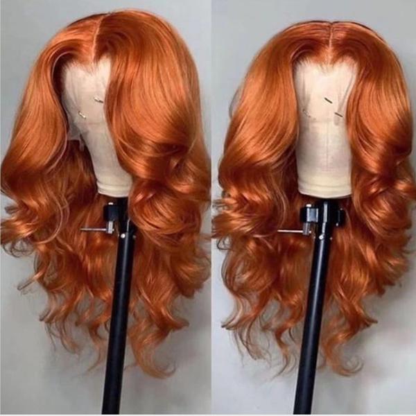100% Virgin Human Hair Wigs,Body Wave Ginger Color,Straight Lace Front Wig