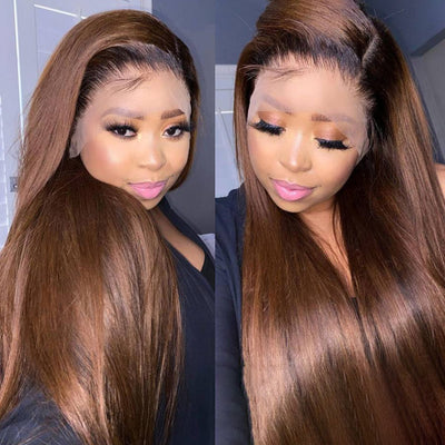 200% Density Wear Go Straight Wig Pre-plucked 13x4 HD Lace Front Wig #4 Chestnut Brown Lace Front Human Hair Wigs Straight Hair