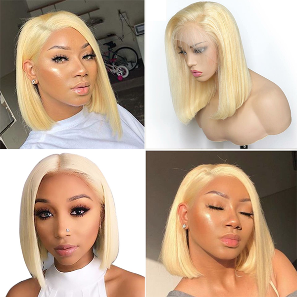 4*4 Blonde 613 Straight Bob Wig Short Wig 613 Lace Clsoure Wig