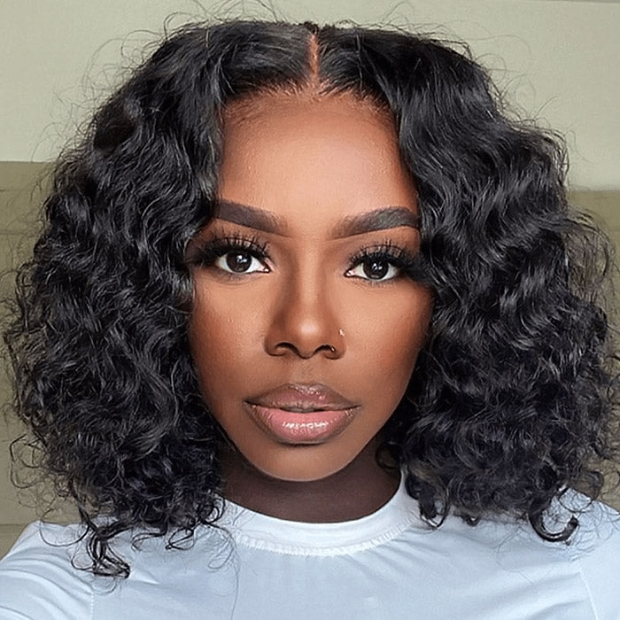 Glueless Deep Wave Wig 250% Density 13x4 HD Lace Front Wig 14 Inch Short Bob Wig Deep Curly Wigs