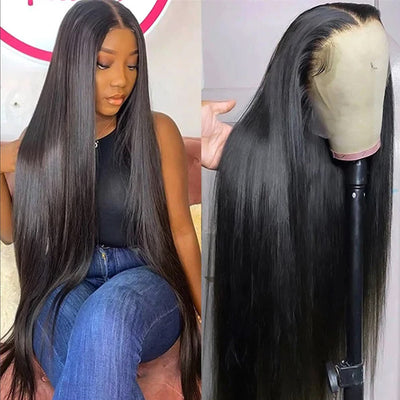 Wear and Go Wigs 13x4 Lace Front Wig 32 Inch Long Straight Human Hair Wig 200% Density Pre Cut Lace Wig