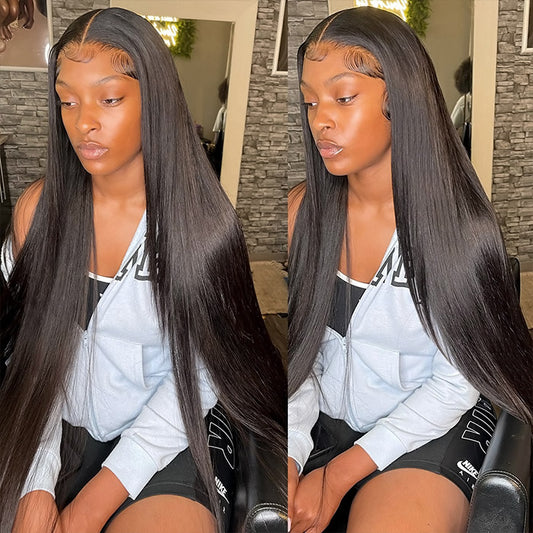 Wear and Go Wigs 13x4 Lace Front Wig 32 Inch Long Straight Human Hair Wig 200% Density Pre Cut Lace Wig