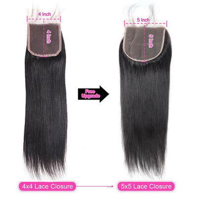 Mink Hair Virgin Brazilian Straight Hair 3 Bundles With 5*5 Lace Closure