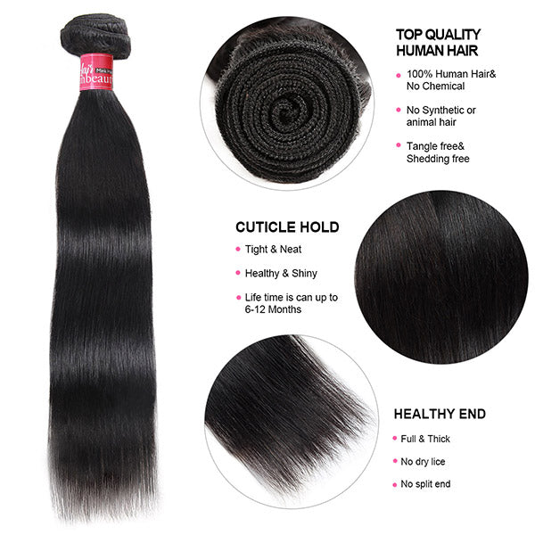 Transparent Closure with Bundles Indian Straight Human Hair 3 Bundles with 4x4 Lace Closure