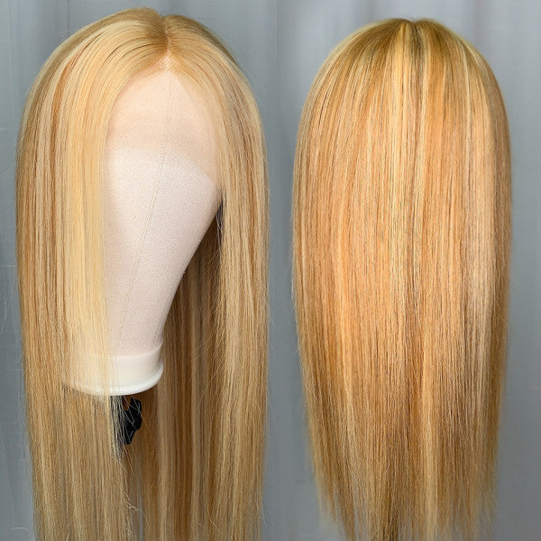 13x4 HD Lace Front Wig #27/613 Brown To Blonde Ombre Straight Wigs Glueless Straight Human Hair Wig