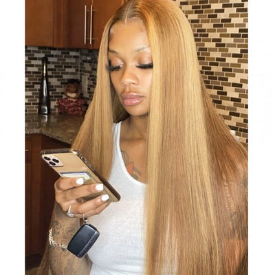 13x4 HD Lace Front Wig #27/613 Brown To Blonde Ombre Straight Wigs Glueless Straight Human Hair Wig