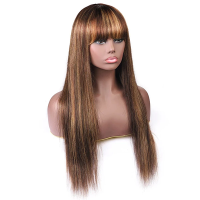 P Color 4/27 Ombre Brazilian Human Hair Wigs With Bangs No Lace Wigs Machine Made Straight Hair Wigs With Bangs