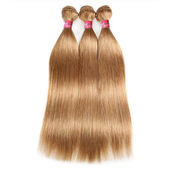 27# Honey Blonde Hair Bundles With Closure Brazilian Straight Human Hair 3 Bundles With HD Lace Closure