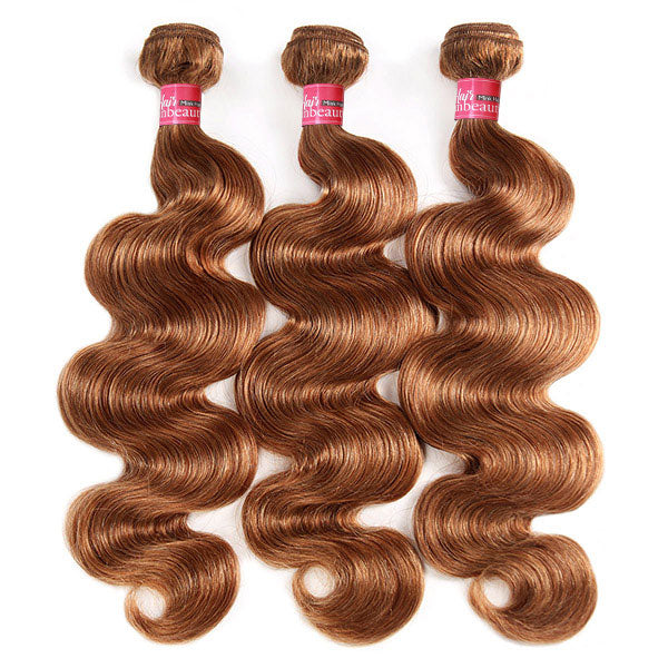 Brazilian Hair 4# Body Wave 3 Bundles With Lace Closure Colored Human Hair