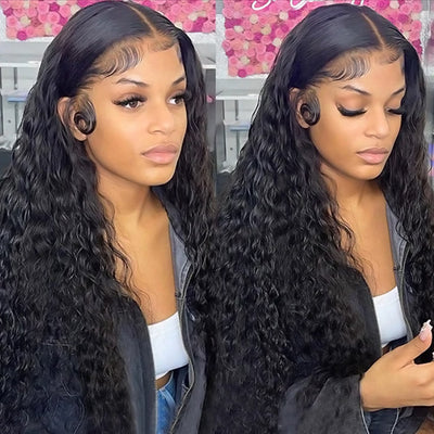 200% Density Wear and Go Wig Pre-plucked 13x4 Water Wave Lace Front Wig Human Hair Wigs Pre Cut Lace Water and Net Wig With Knots Bleached