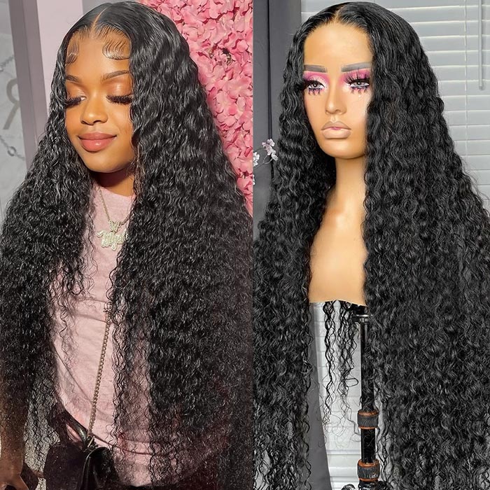 200% Density Wear and Go Wig Pre-plucked 13x4 Water Wave Lace Front Wig Human Hair Wigs Pre Cut Lace Water and Net Wig With Knots Bleached