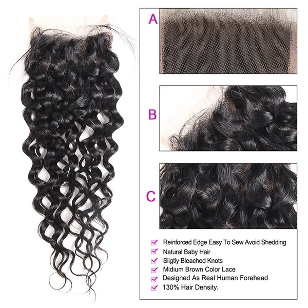 water wave human hair lace closure