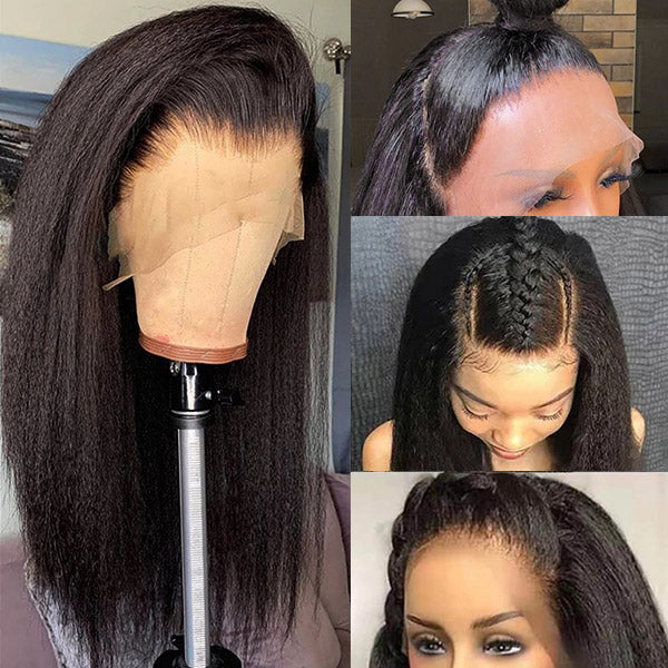 Kinky Straight Lace Front Wig 250% Density 13x4 HD Lace Frontal Wig Yaki Hair Glueless Wig