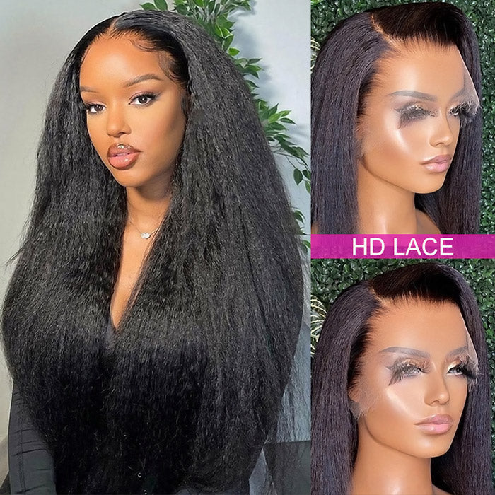 Kinky Straight Lace Front Wig 250% Density 13x4 HD Lace Frontal Wig Yaki Hair Glueless Wig