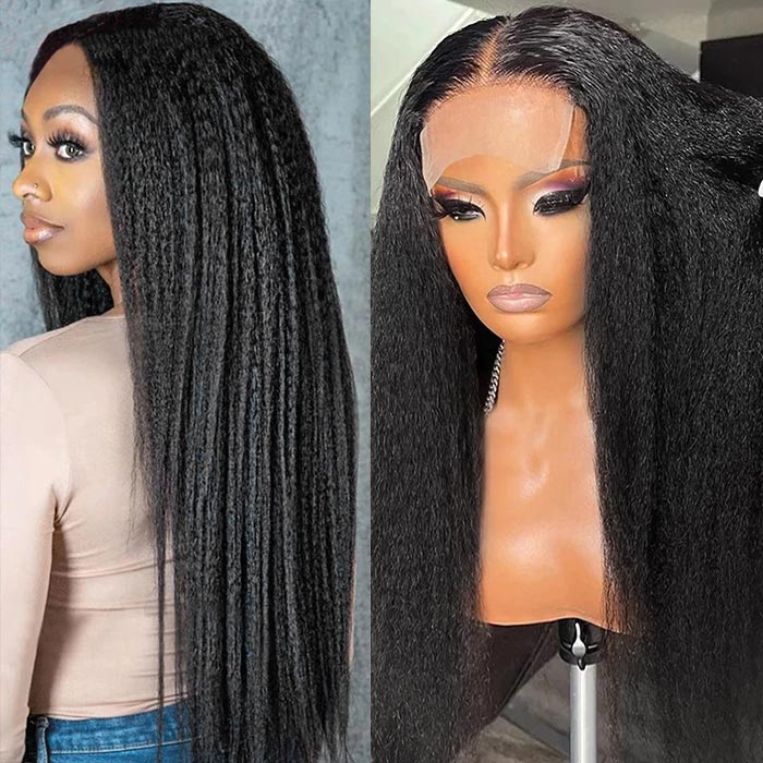 4x4 HD Lace Front Wigs Yaki Straight Lace Closure Wig Undetectable Kinky Straight Wig Glueless Wigs