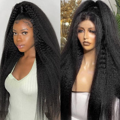 Undetectable Kinky Straight Wig 5x5 Pre-plucked Lace Closure Wig Yaki Straight Wig Glueless Wigs