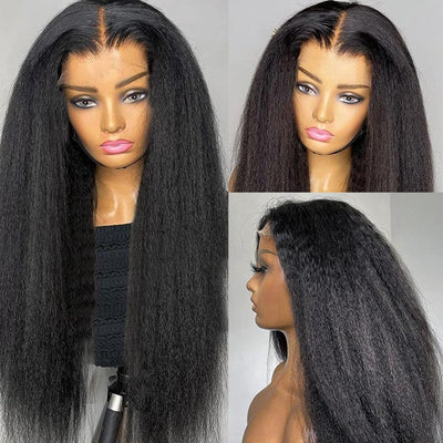 Undetectable Kinky Straight Wig 5x5 Pre-plucked Lace Closure Wig Yaki Straight Wig Glueless Wigs