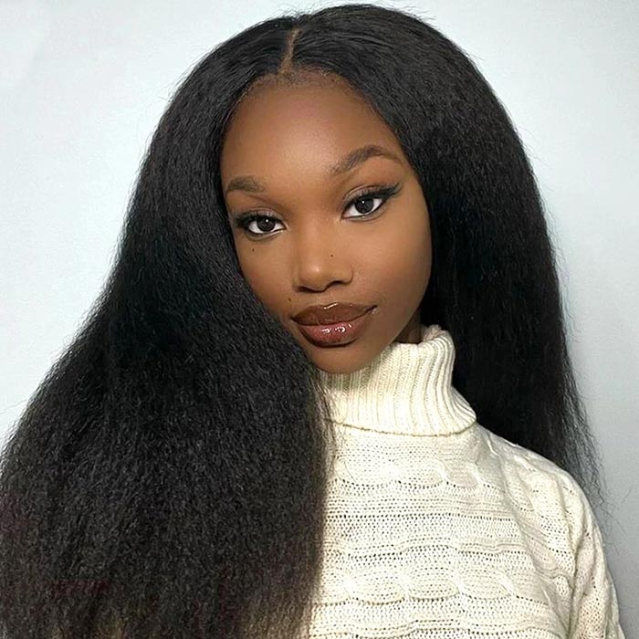 Undetectable Kinky Straight Wig 5x5 Pre-plucked Lace Closure Wig Yaki Straight Wig Glueless Wigs