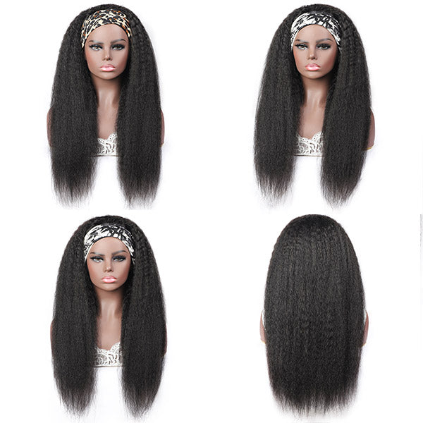 Yaki Straight Virgin Human Hair Headband Glueless Wigs For Black Women 150% Density