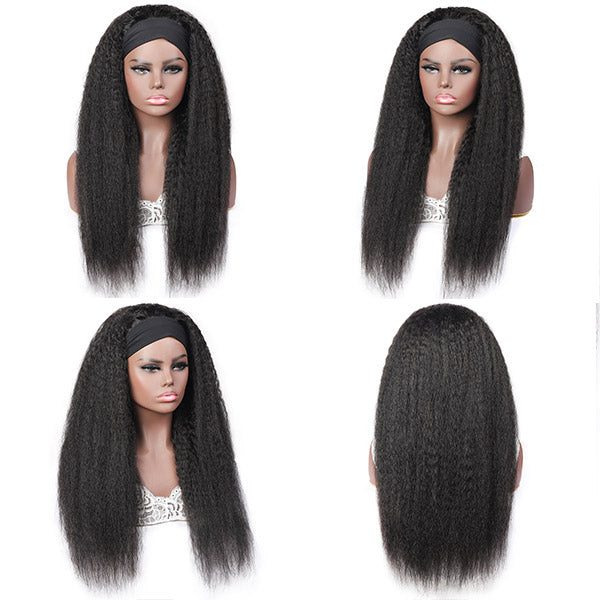 Yaki Straight Virgin Human Hair Headband Glueless Wigs For Black Women 150% Density