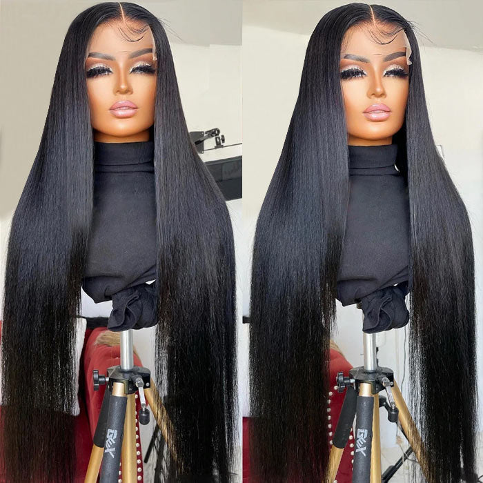 200% Density Wear Go 13x4 HD Lace Front Wig with Baby Hair Bone Straight Human Hair Wig Long Lace Frontal Wigs Bleached Knots Glueless Straight Lace Front Wig